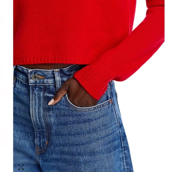 Luxurious 100% Cashmere Long Sleeve Polo Sweater By Aqua in Apple Red - Picture 5 of 6